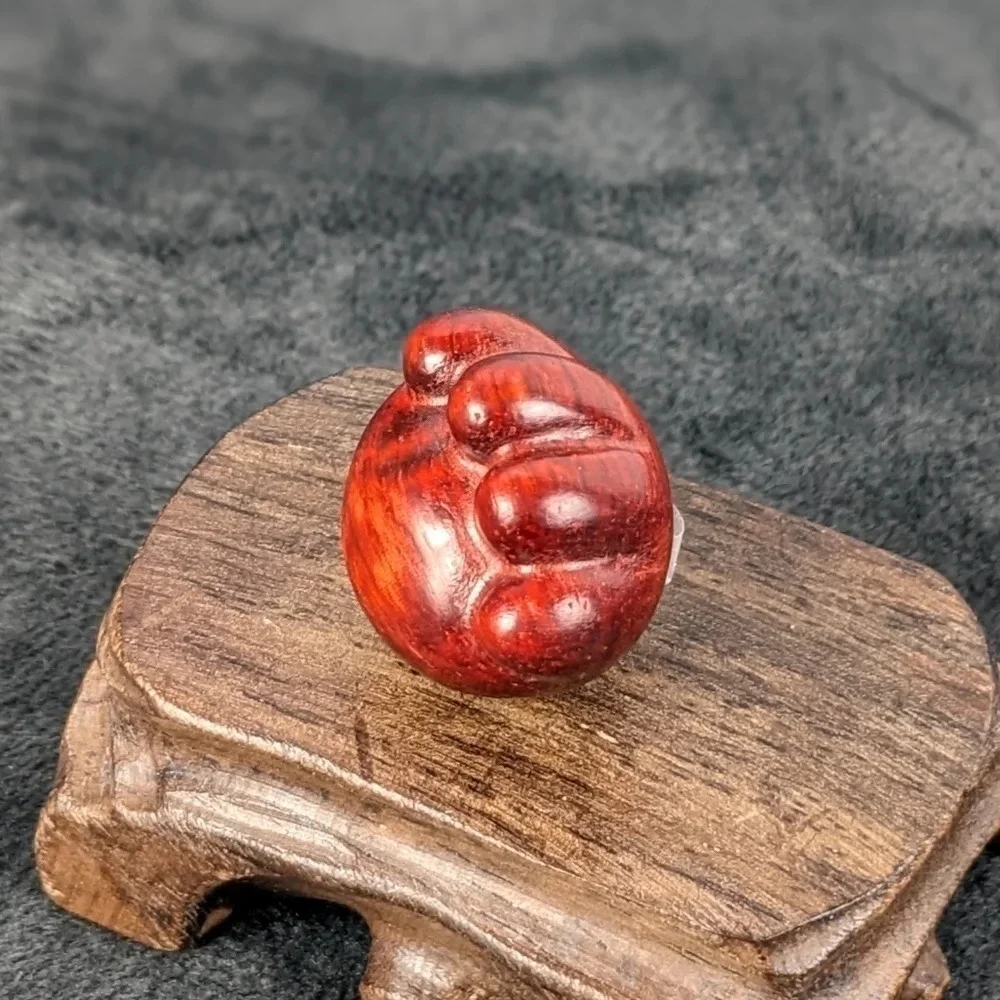 Wooden hand carved cat paw statue figurine cat kitty rose wood color miniature